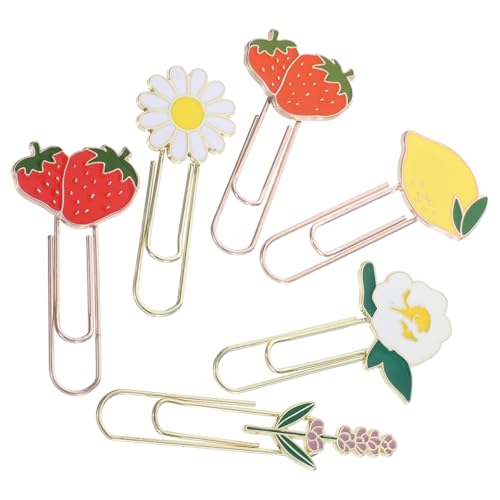 OHPHCALL 6 Stück Dekorative Büroklammern mit Obst und Blumenmotiven Praktische Clips für Organisation von Notizen und Dokumenten von OHPHCALL