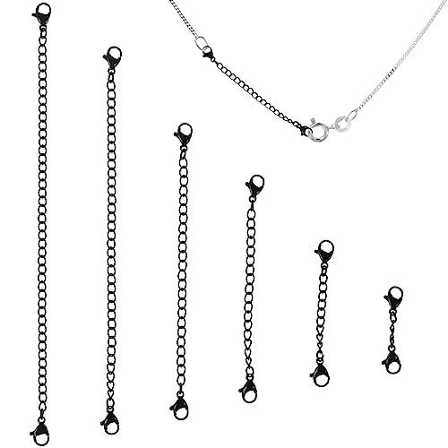 OHPHCALL 6 Stück Kettenverlängerungen Für Halsketten Edelstahl Schwarze Halskettenverlängerung Schwarze Hummer-Halskettenverlängerungen Für Halsketten Armbänder Fußkettchen (Verschiedene von OHPHCALL