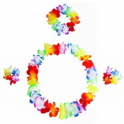 OHREN Hawaiiketten Hawaii Blumen Kette Blumenketten Hawaiian Kette Haarband Armbänder Grasrock Party Kostüm Zubehör Blumenkette Für Karnevals Weihnachten Neujahr Cheerleading Strand Hochzeit (G) von OHREN