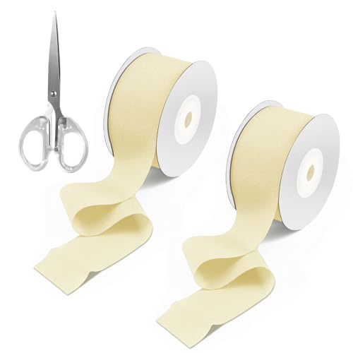 Schleifenband Cremefarben Geschenkband Stoffband Breit 3,8cm Band Hochzeit Dekoband für Dekoration Blumensträuße Hochzeitseinladungen(mit Schere, 22,85 m pro Rolle) von OHWODA