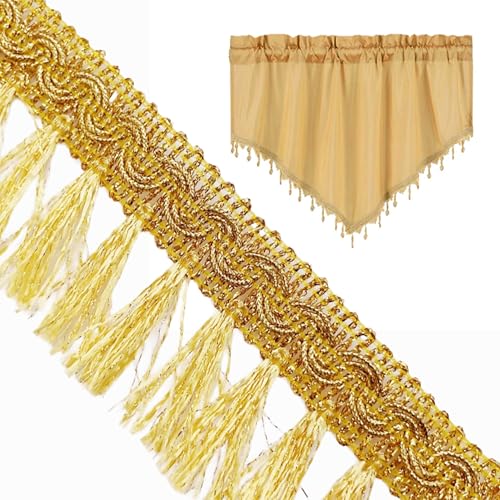 3.5 Meter lang (x 5.5 cm Durchmesser) Quaste Trim Band Pompon Kleidung Tischdecke Hochzeit Deko Franse zum Nähen Fransenband fur DIY Nähzubehör Fransenborte gold fransenborte für vorhang (Gold B) von OHYER