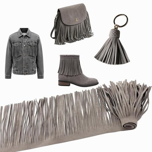 OHYER 2 Meter lang (x 10cm Durchmesser) Wildleder Fransen Band DIY Saum Kleid Garment Kleidersack Fransenband fransenborte fringe fransen rock FüR Heimwerker NäH Dekoration fransen Basteln (Graue) von OHYER