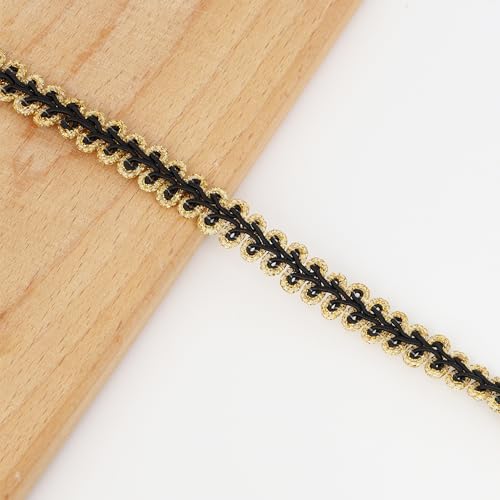 OHYER 25 Meter lang (x1,2cm) spitzenband schleifenband hochzeit dekoband jute band Polyester Trim Sewing Lace Geflochten Drehkordel Borte aus Dekoband Geflochtenen Trim Deko Stoffband (Schwarz Gold) von OHYER