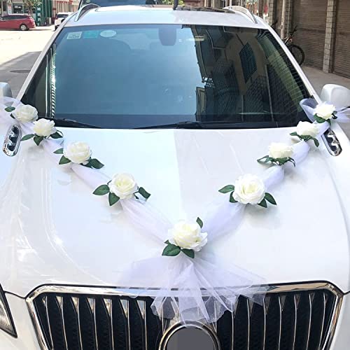 Auto Dekoration,Hochzeit Auto BlumendekorationAuto Dekoration Hochzeit Brautpaar Rose Dekoration Auto Auto Blumen Dekoration Hochzeit Auto Dekoration for Hochzeit Champagner Rosa ( Color : Bianco ) von OIDESA