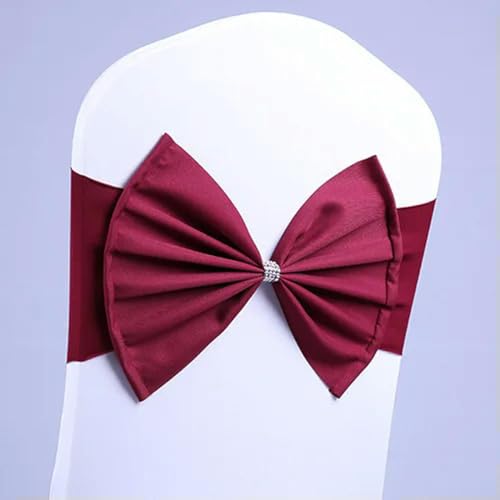 OIFAODAO, 10/50 Teile/los Bogen Stuhl Schärpen Schärpe for Hochzeit Party Geburtstag Bankett Spandex Stretch Mischung Fliege Gürtel Krawatten Abdeckung,Stuhlschleifen(Burgundy,10 pcs) von OIFAODAO