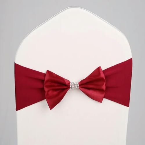 OIFAODAO, 10 Stück/50 Stück Hochzeit Satin Stuhl Schärpen elastische Stretch Schärpe Krawatte Hotel Geburtstag Party Dekoration Spandex Schleife,Stuhlschleifen(Burgundy,50pcs) von OIFAODAO