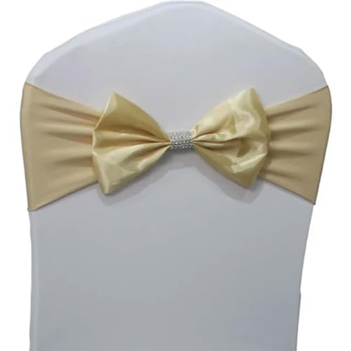 OIFAODAO, 10 Stück/50 Stück Hochzeit Satin Stuhl Schärpen elastische Stretch Schärpe Krawatte Hotel Geburtstag Party Dekoration Spandex Schleife,Stuhlschleifen(Champagne,50pcs) von OIFAODAO