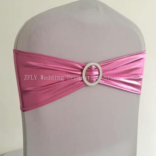 OIFAODAO, 10 Stück/50 Stück Metallic Gold Silber Stretch Spandex Stuhl Schärpe Gummiband Hochzeit Fliege for Hotel Bankett Dekoration,Stuhlschleifen(Pink,50pcs) von OIFAODAO