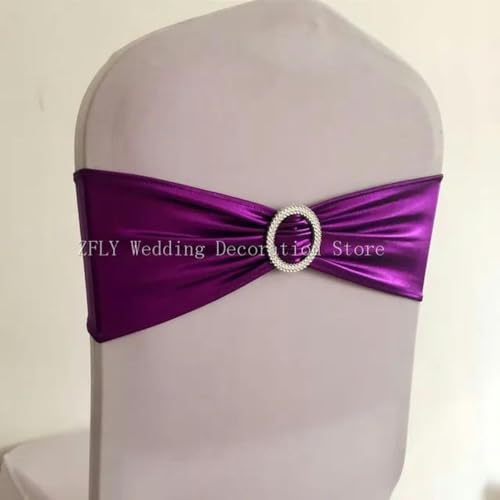 OIFAODAO, 10 Stück/50 Stück Metallic Gold Silber Stretch Spandex Stuhl Schärpe Gummiband Hochzeit Fliege for Hotel Bankett Dekoration,Stuhlschleifen(Purple,10 pcs) von OIFAODAO