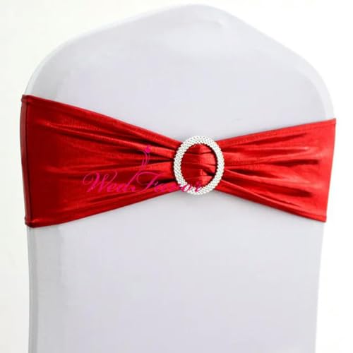 OIFAODAO, 10 Stück/50 Stück Metallic Gold Silber Stretch Spandex Stuhl Schärpe Gummiband Hochzeit Fliege for Hotel Bankett Dekoration,Stuhlschleifen(Red,10 pcs) von OIFAODAO