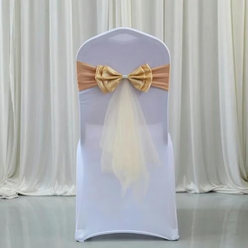 OIFAODAO, 10 Stück Hochzeits-Stuhl-Schärpen, Dekoration, Stretch-Stuhl-Schärpen, Knotenbänder for Hochzeit, Party, Hotel, Bankett, Stühle, europäisches Dekor,Stuhlschleifen(Champagne Gold) von OIFAODAO