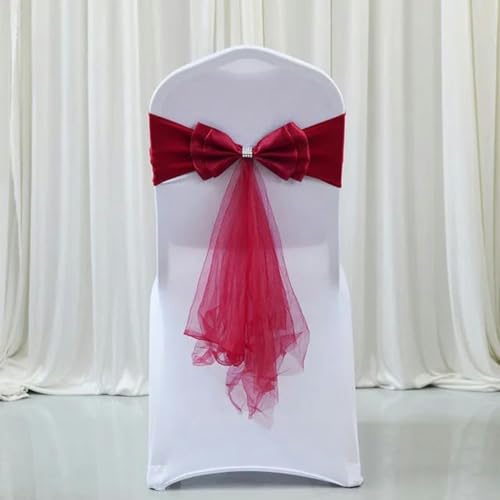 OIFAODAO, 10 Stück Hochzeits-Stuhl-Schärpen, Dekoration, Stretch-Stuhl-Schärpen, Knotenbänder for Hochzeit, Party, Hotel, Bankett, Stühle, europäisches Dekor,Stuhlschleifen(Wine Red) von OIFAODAO