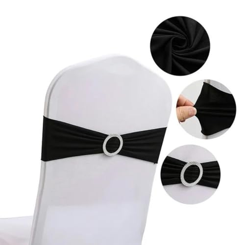 OIFAODAO, 10 Stück Polyester-Spandex-Stuhlschärpen, elastische Stuhlbänder mit Schnallenschieber for Hochzeitsbankett-Party-Dekoration,Stuhlschleifen(Black) von OIFAODAO