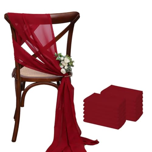 OIFAODAO, 12 Stück 17 x 275 cm rosa Chiffon-Stuhlschärpen, 12er-Set Stuhlschärpe, Hochzeitsstuhlhussen, Band, Hochzeit, Party, Gang, Stuhldekoration,Stuhlschleifen(Dark Red) von OIFAODAO