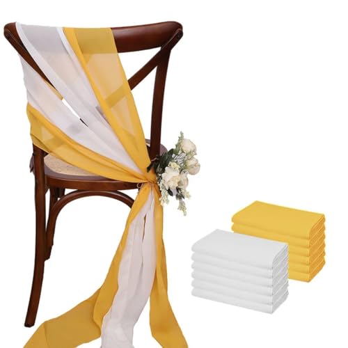 OIFAODAO, 12 Stück 17 x 275 cm rosa Chiffon-Stuhlschärpen, 12er-Set Stuhlschärpe, Hochzeitsstuhlhussen, Band, Hochzeit, Party, Gang, Stuhldekoration,Stuhlschleifen(White Yellow) von OIFAODAO