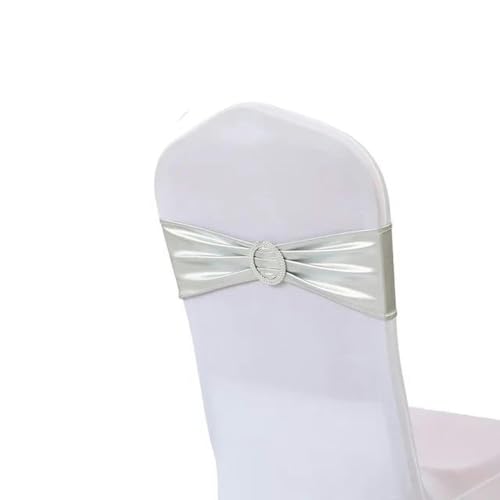 OIFAODAO, 20 Teile/los Metallic Gold Silber Stuhl Bands Hochzeit Dekoration Spandex Schärpen Bogen for Party-Event Hotel Bankett Hause,Stuhlschleifen(Silver) von OIFAODAO