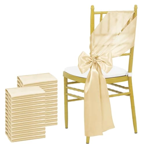 OIFAODAO, 24 Stück 17 x 275 cm himmelblaue Satin-Stuhlschärpen Schleifen Stuhlhussenbänder for Hochzeitsbankett-Party-Event,Stuhlschleifen(Beige) von OIFAODAO