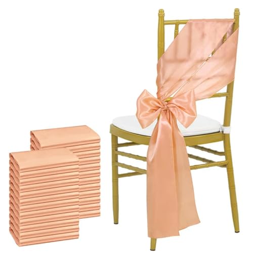 OIFAODAO, 24 Stück 17 x 275 cm himmelblaue Satin-Stuhlschärpen Schleifen Stuhlhussenbänder for Hochzeitsbankett-Party-Event,Stuhlschleifen(Champagne Pink) von OIFAODAO