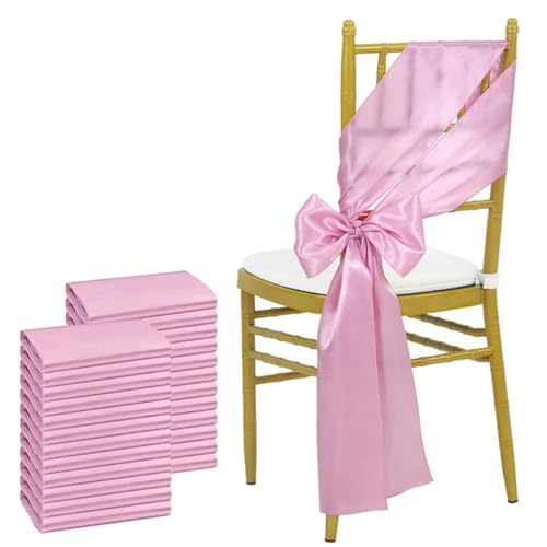 OIFAODAO, 24 Stück 17 x 275 cm himmelblaue Satin-Stuhlschärpen Schleifen Stuhlhussenbänder for Hochzeitsbankett-Party-Event,Stuhlschleifen(Dark Pink) von OIFAODAO