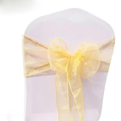 OIFAODAO, 25 Teile/Satz Transparente Organza Tull Stoff Stuhl Abdeckung Schärpe Bogen Schärpen Hochzeit Party Bankett Dekoration,Stuhlschleifen(Gold) von OIFAODAO
