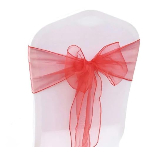 OIFAODAO, 25 Teile/Satz Transparente Organza Tull Stoff Stuhl Abdeckung Schärpe Bogen Schärpen Hochzeit Party Bankett Dekoration,Stuhlschleifen(Red) von OIFAODAO