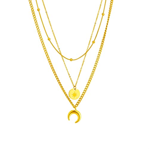 OIFAODAO, 316L Edelstahl Gold Farbe Gebogene Mond Anhänger Halsketten for Frauen Neue Trend Multilayer 3in1 Ketten Schmuck Geschenke,Damenkette OIFAODAO, 316L Edelstahl Gold Farbe Gebogene Mond Anhänger Halsketten for Frauen Neue Trend Multilayer 3in1 Ketten Schmuck Geschenke,Damenkette von OIFAODAO