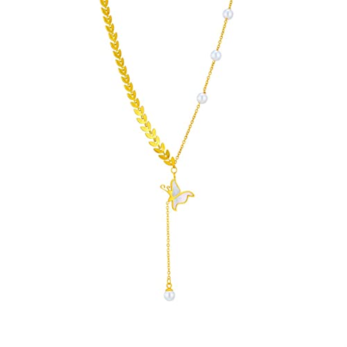 OIFAODAO, 316L Edelstahl Schmetterling Perle Lange Anhänger Halskette for Frauen Mädchen Mode Gold Farbe Blatt Kette Schmuck Geschenk,Damenkette OIFAODAO, 316L Edelstahl Schmetterling Perle Lange Anhänger Halskette for Frauen Mädchen Mode Gold Farbe Blatt Kette Schmuck Geschenk,Damenkette von OIFAODAO