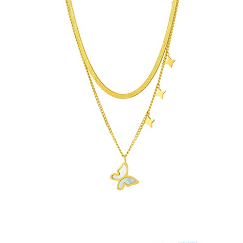 OIFAODAO, 316L Edelstahl Stern Schmetterling Anhänger Halskette for Frauen Mode Mädchen Multilayer 2in1 Ketten Schmuck Geschenk Bijoux,Damenkette OIFAODAO, 316L Edelstahl Stern Schmetterling Anhänger Halskette for Frauen Mode Mädchen Multilayer 2in1 Ketten Schmuck Geschenk Bijoux,Damenkette von OIFAODAO