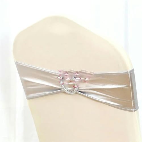 OIFAODAO, 50 Stück türkisfarbene Stuhlschärpe, Spandex-Schärpe, Krawattenschleife mit runder Schnalle for Stuhlbezug, Hochzeit, Weihnachten, Event, Party-Dekoration,Stuhlschleifen(Silver,10 pcs) von OIFAODAO
