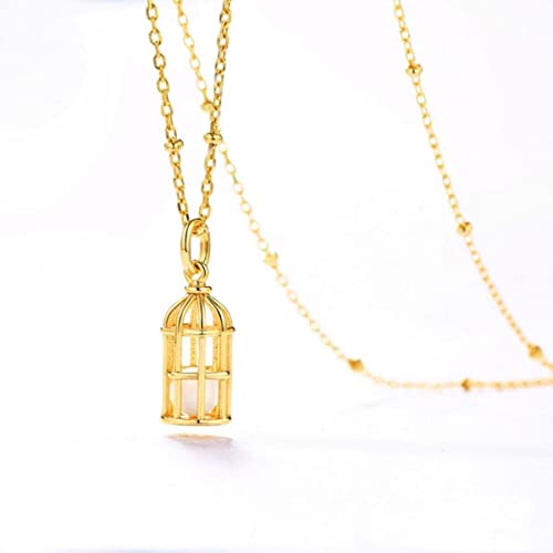 OIFAODAO, 9K Gold Halskette Weißer Achat Edelstein Vogelkäfig S925 Sterling Silber Anhänger Edler Schmuck for Frauen Luxusschmuck,Damenkette OIFAODAO, 9K Gold Halskette Weißer Achat Edelstein Vogelkäfig S925 Sterling Silber Anhänger Edler Schmuck for Frauen Luxusschmuck,Damenkette von OIFAODAO