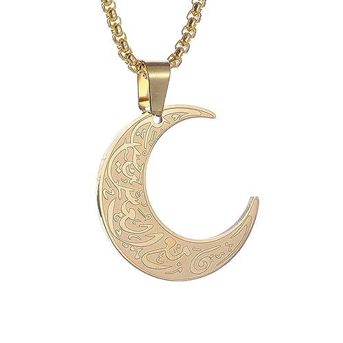 OIFAODAO, Arabische religiöse Halskette mit Mond-Anhänger for Frauen, Gott-Messenger, Islam, Muslim, Edelstahlschmuck,Damenkette(Gold) von OIFAODAO