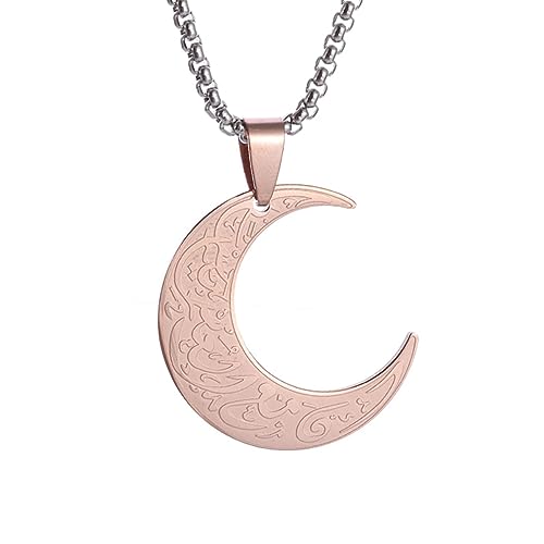 OIFAODAO, Arabische religiöse Halskette mit Mond-Anhänger for Frauen, Gott-Messenger, Islam, Muslim, Edelstahlschmuck,Damenkette(Rose Gold) von OIFAODAO