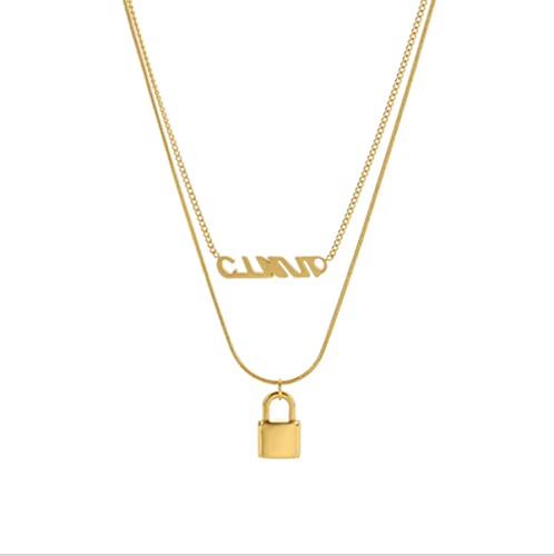 OIFAODAO, Edelstahl 2 Schicht Gold Farbe Schloss Halskette for Frauen Dicke Kette Choker 2021 Trend Party Schmuck Geschenk,Damenkette OIFAODAO, Edelstahl 2 Schicht Gold Farbe Schloss Halskette for Frauen Dicke Kette Choker 2021 Trend Party Schmuck Geschenk,Damenkette von OIFAODAO