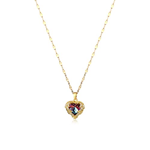 OIFAODAO, Edelstahl Romantische Rosa Kristall Herz Halskette for Frauen Gold Farbe Kette Trend Party Geschenk Mode Schmuck,Damenkette OIFAODAO, Edelstahl Romantische Rosa Kristall Herz Halskette for Frauen Gold Farbe Kette Trend Party Geschenk Mode Schmuck,Damenkette von OIFAODAO