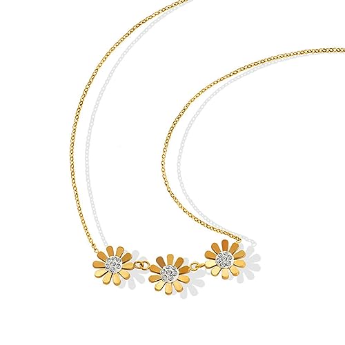 OIFAODAO, Einfache Art und Weise DREI kleine Daisy Blume Anhänger Zirkon Halskette Titan Stahl vergoldet 18K Gold Schlüsselbein Schmuck Frauen,Damenkette OIFAODAO, Einfache Art und Weise DREI kleine Daisy Blume Anhänger Zirkon Halskette Titan Stahl vergoldet 18K Gold Schlüsselbein Schmuck Frauen,Damenkette von OIFAODAO