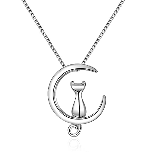 OIFAODAO, Exquisite süße Tier einfache Mond kleine Katze Halskette Anhänger for Frauen echte 925 Sterling Silber Mode Schmuck Geschenk,Damenkette OIFAODAO, Exquisite süße Tier einfache Mond kleine Katze Halskette Anhänger for Frauen echte 925 Sterling Silber Mode Schmuck Geschenk,Damenkette von OIFAODAO