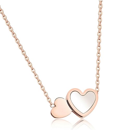 OIFAODAO, Frauen Edelstahl Rose Gold Farbe Halskette Einfache Romantik Doppel Herz Choker Femme Geschenk,Damenkette(Rose) von OIFAODAO