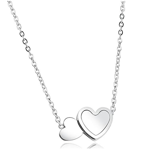 OIFAODAO, Frauen Edelstahl Rose Gold Farbe Halskette Einfache Romantik Doppel Herz Choker Femme Geschenk,Damenkette(Silver) von OIFAODAO