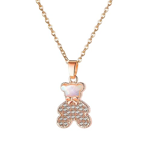 OIFAODAO, Halskette mit Anhänger aus Edelstahl blinkendem Glitzer und Kristallen, Teddybär-Tieranhänger,Damenkette OIFAODAO, Halskette mit Anhänger aus Edelstahl blinkendem Glitzer und Kristallen, Teddybär-Tieranhänger,Damenkette von OIFAODAO