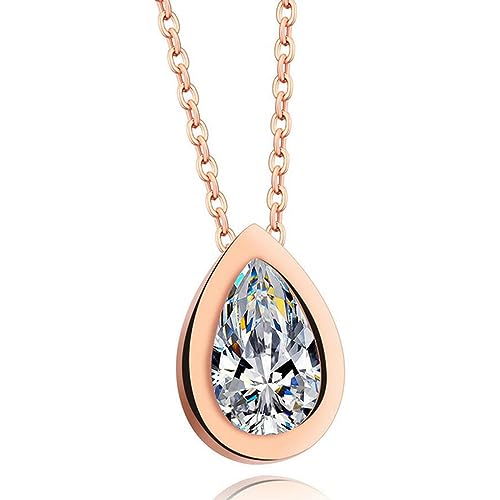 OIFAODAO, Mode Rose Gold Farbe Edelstahl Klar Kristall Wasser Tropfen Anhänger Halskette Zirkon Halsketten & for Frauen,Damenkette OIFAODAO, Mode Rose Gold Farbe Edelstahl Klar Kristall Wasser Tropfen Anhänger Halskette Zirkon Halsketten & for Frauen,Damenkette von OIFAODAO