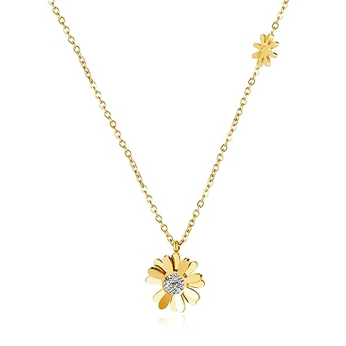 OIFAODAO, Modische, Schlichte und frische Sommer-Halskette aus Edelstahl mit kleinen Gänseblümchen for Damen in Roségold,Damenkette(Gold) von OIFAODAO
