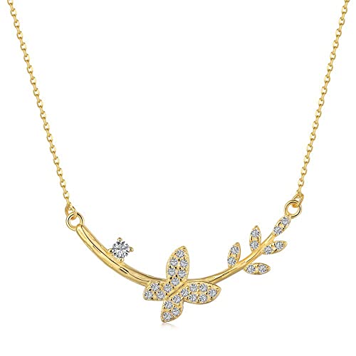 OIFAODAO, S925 Sterling Silber Anhänger Halskette Frauen Schmetterling Zirkonium Feine Jewelri Hochzeit Gold,Damenkette(Gold) von OIFAODAO
