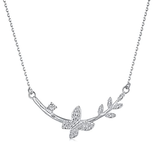 OIFAODAO, S925 Sterling Silber Anhänger Halskette Frauen Schmetterling Zirkonium Feine Jewelri Hochzeit Gold,Damenkette(Silver) von OIFAODAO