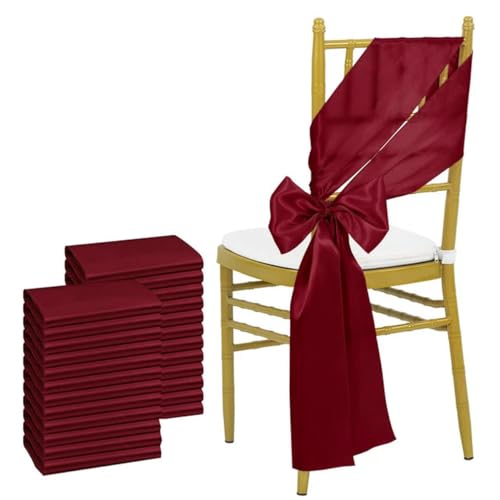 OIFAODAO, Salbeigrün, 24 Stück, 17 x 275 cm, Satin-Stuhlschärpen, Schleifen, Stuhlbezugsbänder for Hochzeit, Bankett, Party, Event-Dekorationen,Stuhlschleifen(Dark Red) von OIFAODAO