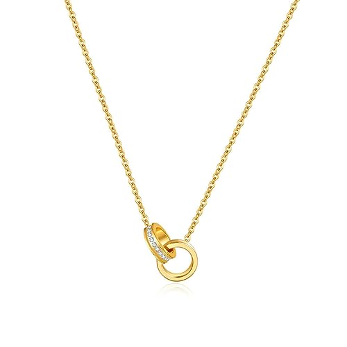 OIFAODAO, Schmuck Edelstahl 18k vergoldet Kreis Charm Choker Halskette for Frauen,Damenkette(Gold) von OIFAODAO