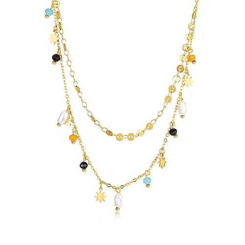 OIFAODAO, Stilvolle Charm Regenbogen Bunte Kubikzircon Edelstein Edelstahl Perlen Kette Halsband Halskette for Frauen,Damenkette OIFAODAO, Stilvolle Charm Regenbogen Bunte Kubikzircon Edelstein Edelstahl Perlen Kette Halsband Halskette for Frauen,Damenkette von OIFAODAO