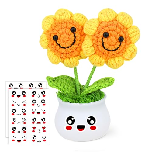 OIHCAZ Smile Sonnenblume Gestrickte Blumen Häkeln Topfblumen Kleine Handgemachte Häkelblume für Mütter Lehrer Mädchen Freunde Kollegen von OIHCAZ