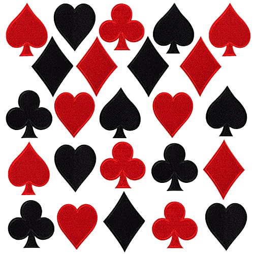 24 Stück Spielkarten Patch, Spades Poker Patches zum Aufbügeln Kleidung, Las Vegas Gaming bestickte Applikationen für Jeans, Hüte, Taschen, Jacken (schwarz & rot) von OIIKI