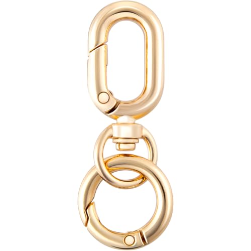 OIIKI 1 Set Doppelöffnungs-Drehverschluss-Clips, Metall-Karabinerhaken, Schlüsselanhänger-Clip mit Schlüsselring für Bastelarbeiten, Schmuckverschlüsse, Schlüsselbandherstellung, Gold von OIIKI