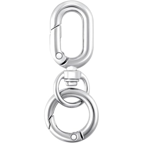 OIIKI 1 Set Doppelöffnungs-Drehverschlussklammern, Metall-Karabinerhaken, Schlüsselanhänger-Clip mit Schlüsselring für Bastelarbeiten, Schmuckverschlüsse, Schlüsselbandherstellung, Silber von OIIKI